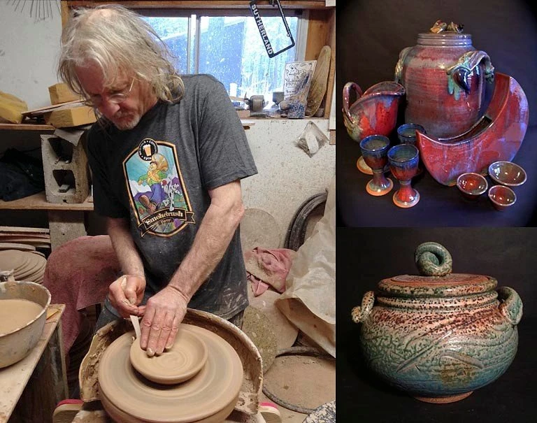 Randy Bowen sculpts a bowl on a pottery wheel
